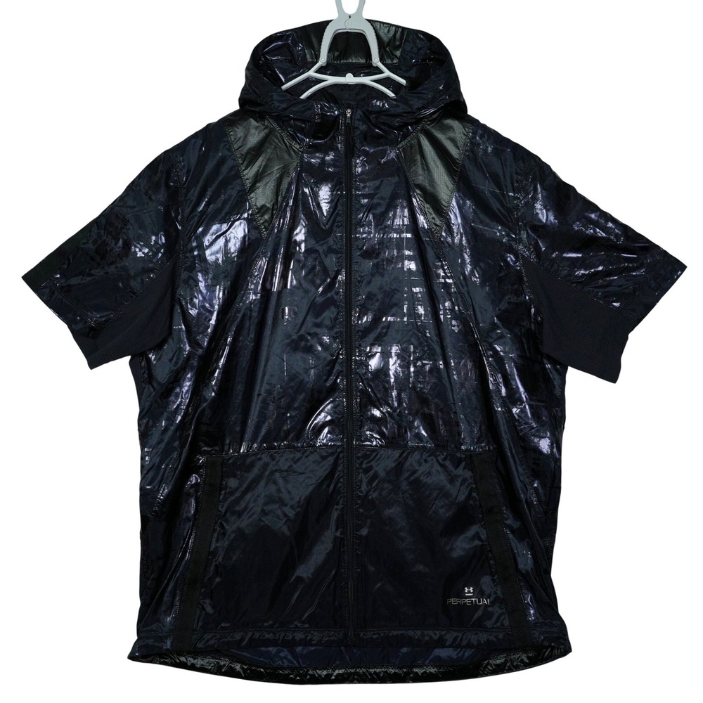 Under Armour Perpetual Mens XXL Navy Metallic Short Sleeve Hooded Jacket 1327398
